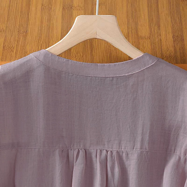 Buddha Stones Summer Casual Vintage Embroidery Floral Women's Short Sleeve Shirts - image 9