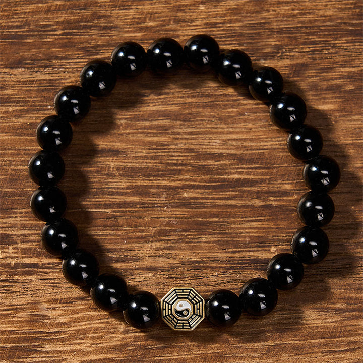 Buddha Stones Black Onyx Bagua Balance Charm Beaded Bracelet - image 1