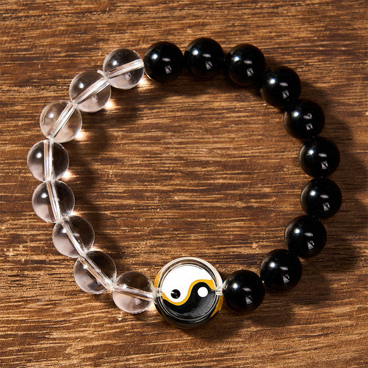 Buddha Stones Liuli Glass Bead Yin Yang Balance Double Sided Round Bead Bracelet - image 2