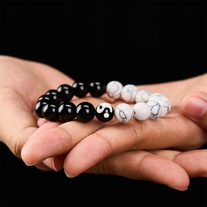 Buddha Stones Liuli Glass Bead Yin Yang Balance Round Bead Bracelet - image 3