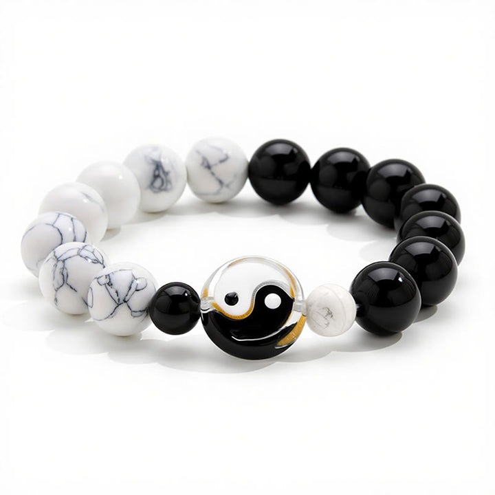 Buddha Stones Liuli Glass Flat Bead Yin Yang Balance Round Bead Bracelet - image 2