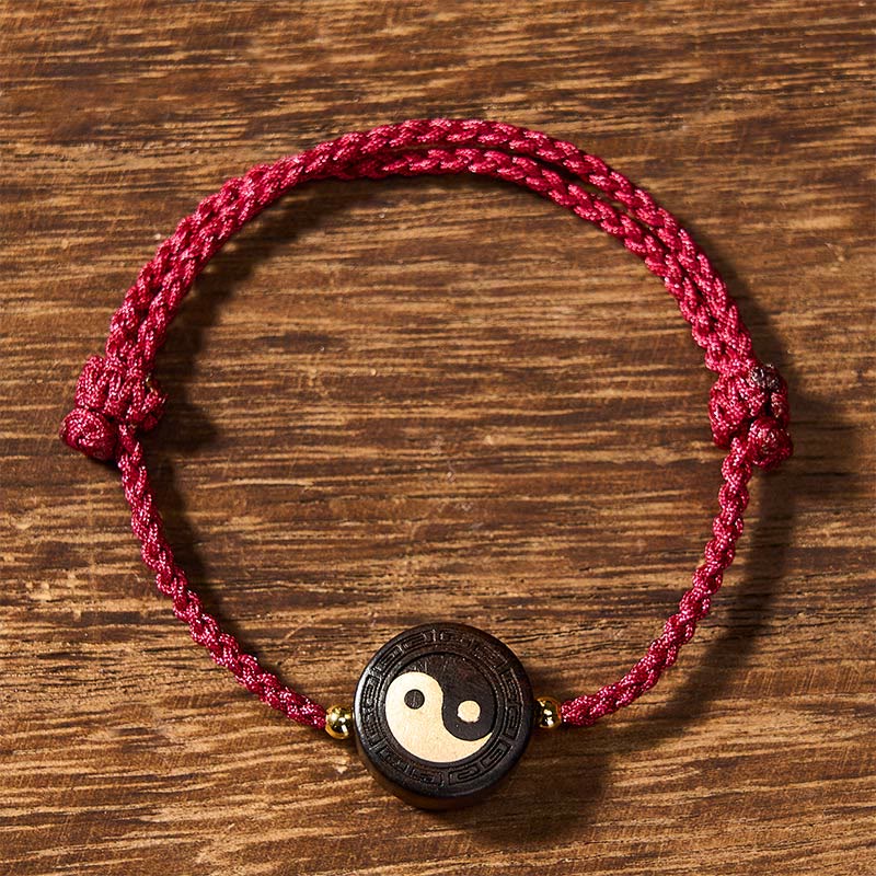 Buddha Stones Ebony Wood Bagua Grounding Red String Bracelet - Red - Bagua (Harmony ♥ Energy) - image 1
