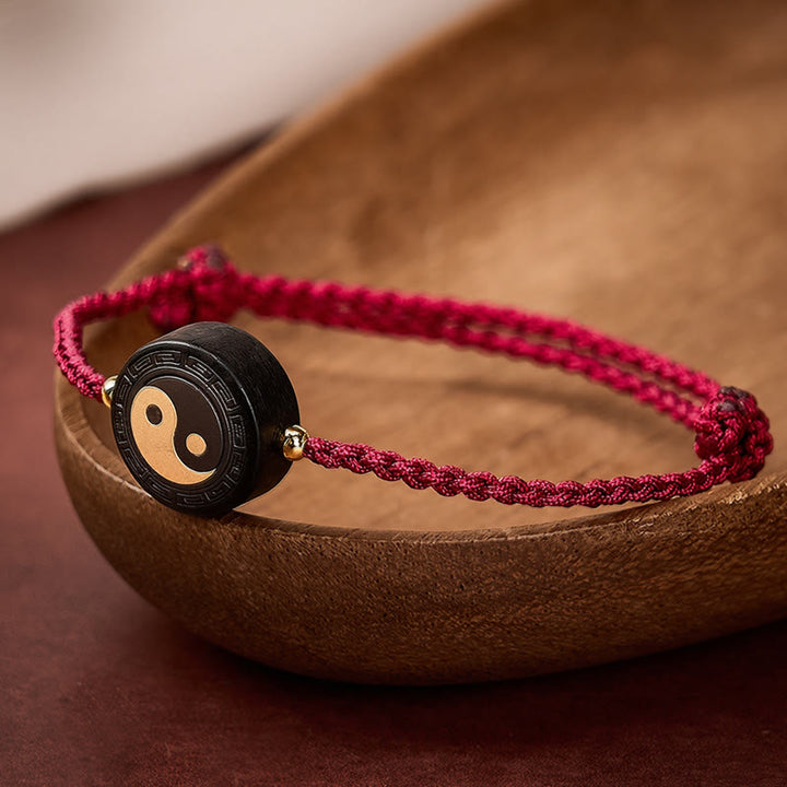 Buddha Stones Ebony Wood Bagua Grounding Red String Bracelet - image 0