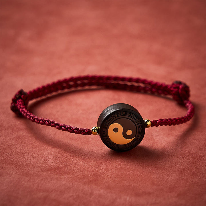 Buddha Stones Ebony Wood Bagua Grounding Red String Bracelet - image 2