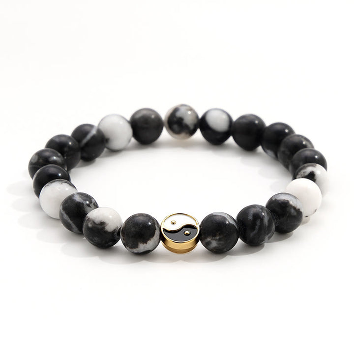 Buddha Stones Orca Agate Yin Yang Harmony Round Bead Bracelet - image 0