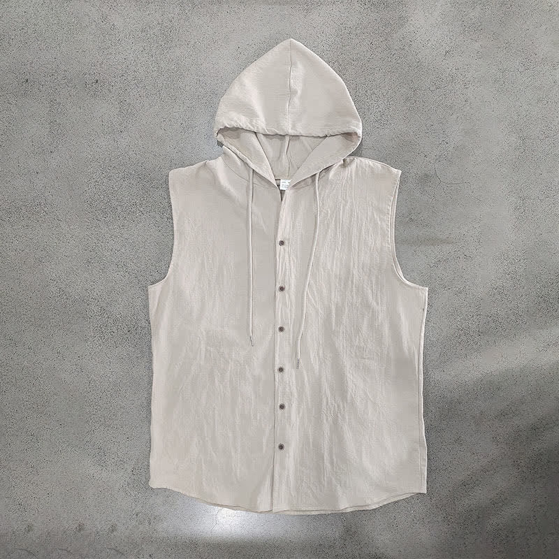 Buddha Stones Summer Casual Minimalist Button-Up Drawstring Solid Tank Top Men's Sleeveless Shirts - image 22