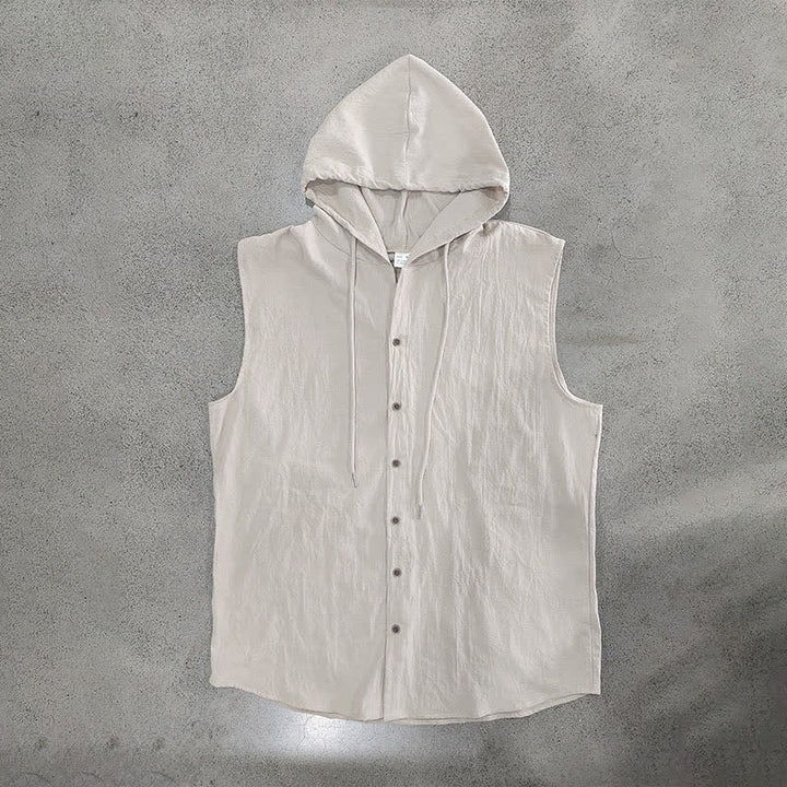 Buddha Stones Summer Casual Minimalist Button-Up Drawstring Solid Tank Top Men's Sleeveless Shirts - image 22
