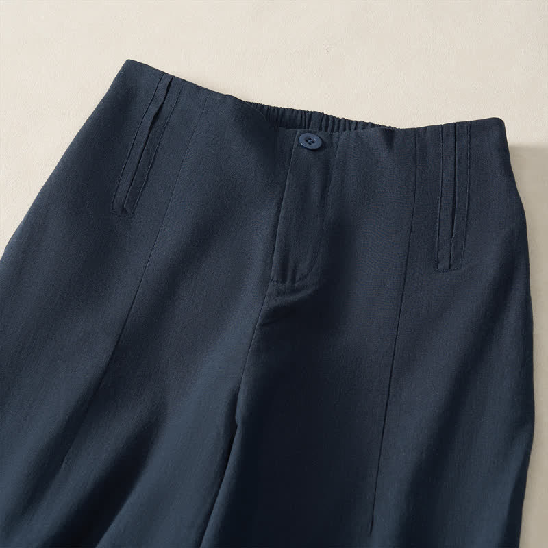 Buddha Stones Summer Minimalist Elegant Button-Up Solid Zipper Design Cropped Pants Women's Straight Leg Pants With Pockets - image 2