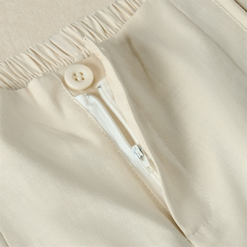 Buddha Stones Summer Minimalist Elegant Button-Up Solid Zipper Design Cropped Pants Women's Straight Leg Pants With Pockets - image 19