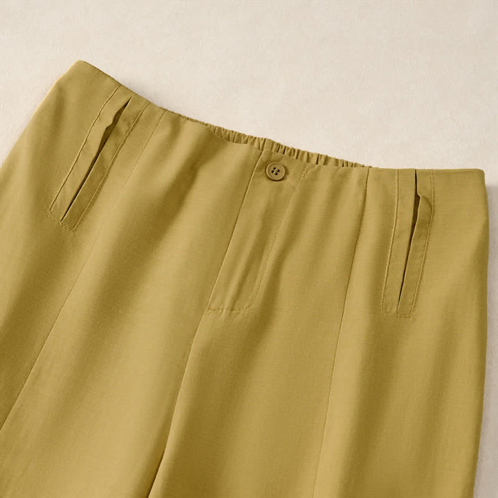 Buddha Stones Summer Minimalist Elegant Button-Up Solid Zipper Design Cropped Pants Women's Straight Leg Pants With Pockets - image 12
