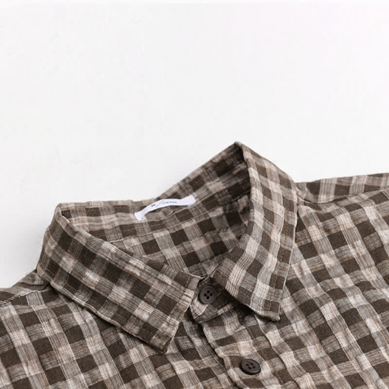Buddha Stones Summer Casual Vintage Button-Up Plaid Men's Short Sleeve Shirts - image 1