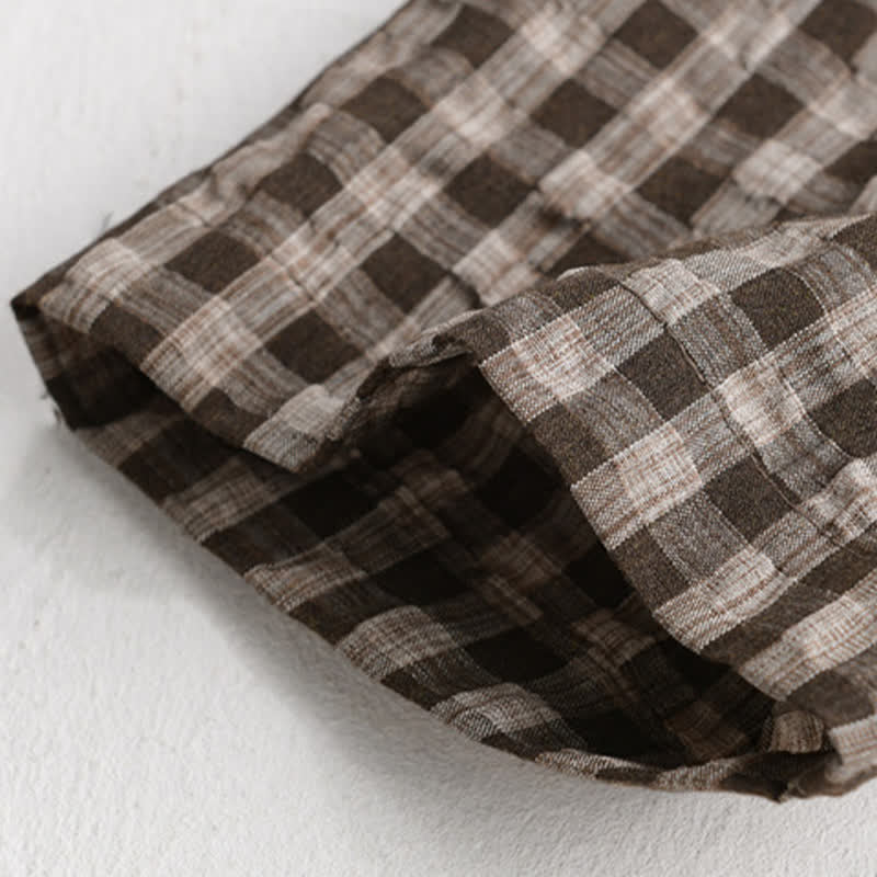 Buddha Stones Summer Casual Vintage Button-Up Plaid Men's Short Sleeve Shirts - image 2