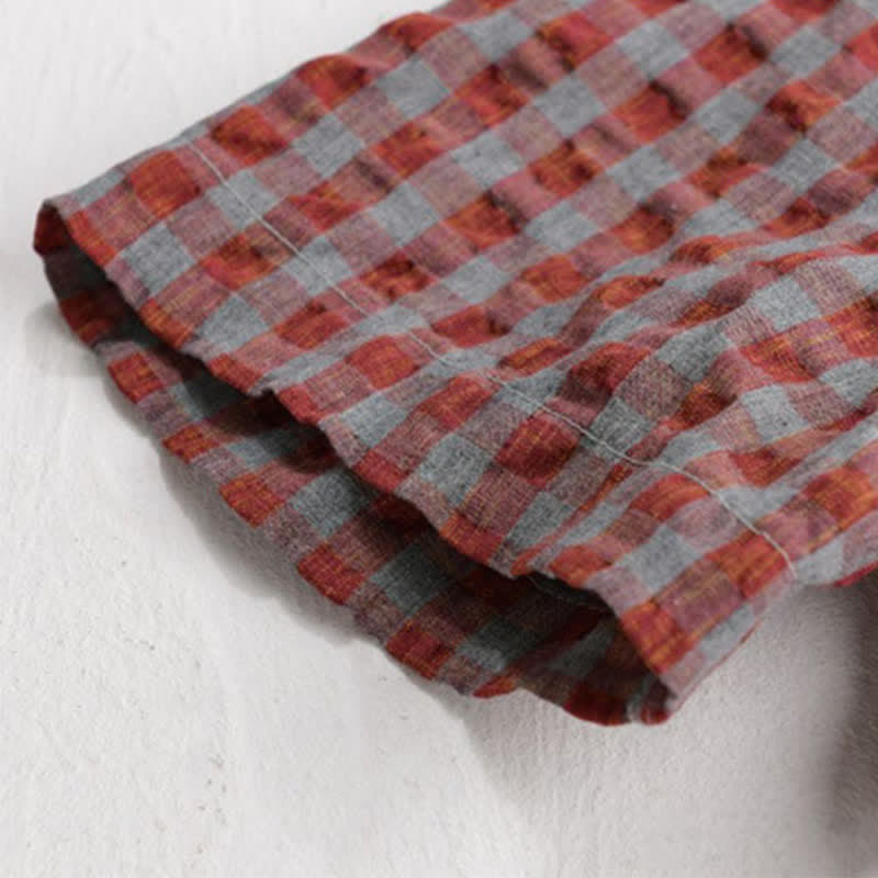 Buddha Stones Summer Casual Vintage Button-Up Plaid Men's Short Sleeve Shirts - image 8