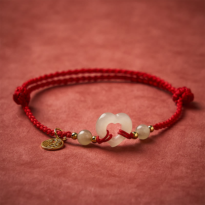 Buddha Stones Hetian Jade Heart Ring Fu Character Protection Bracelet - image 1