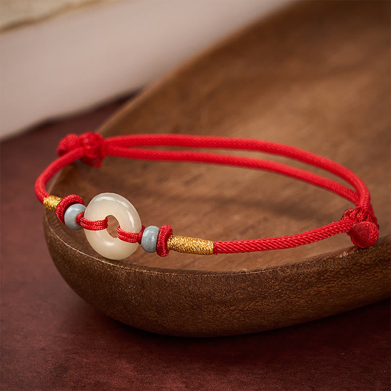 Buddha Stones Hetian Jade Peace Buckle Protection Red String Bracelet - image 3