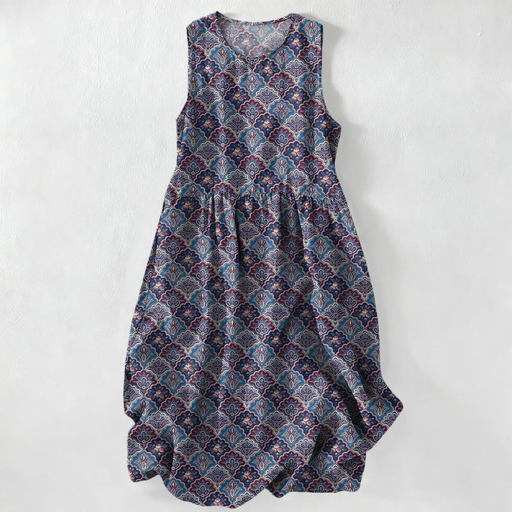 Buddha Stones Summer Casual Vintage Persian Floral Pattern Women's Summer Sleeveless Midi Dress With Pockets - MediumPurple - US16，UK/AU20，EU48 (3XL) - image 5