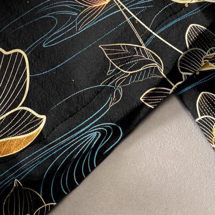 Buddha Stones Pure Cotton Koi Fish Gold Lotus Pattern Women's Elastic Waist Pants With Pockets - image 2