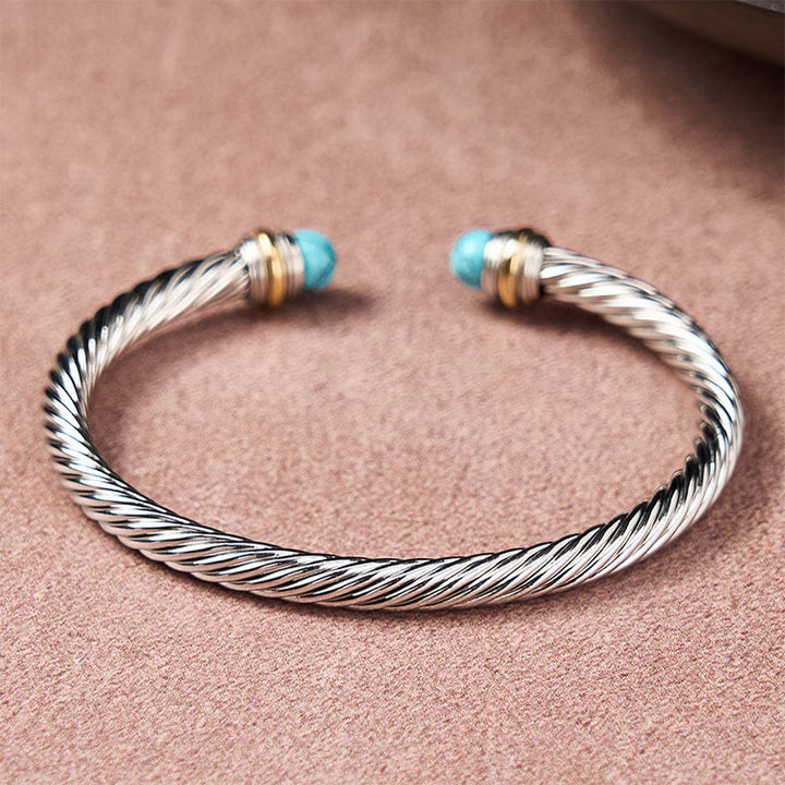 Buddha Stones Copper Turquoise Black Onyx Spiral Growth Open Cuff Bracelet - image 1
