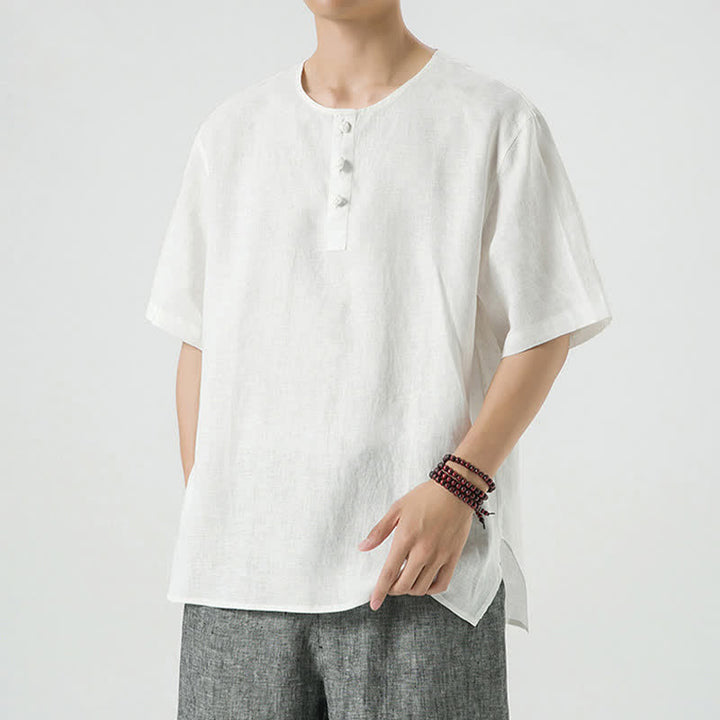 Buddha Stones Spring Summer Casual Minimalist Button-Up Solid Men's Short Sleeve Shirts - image 46