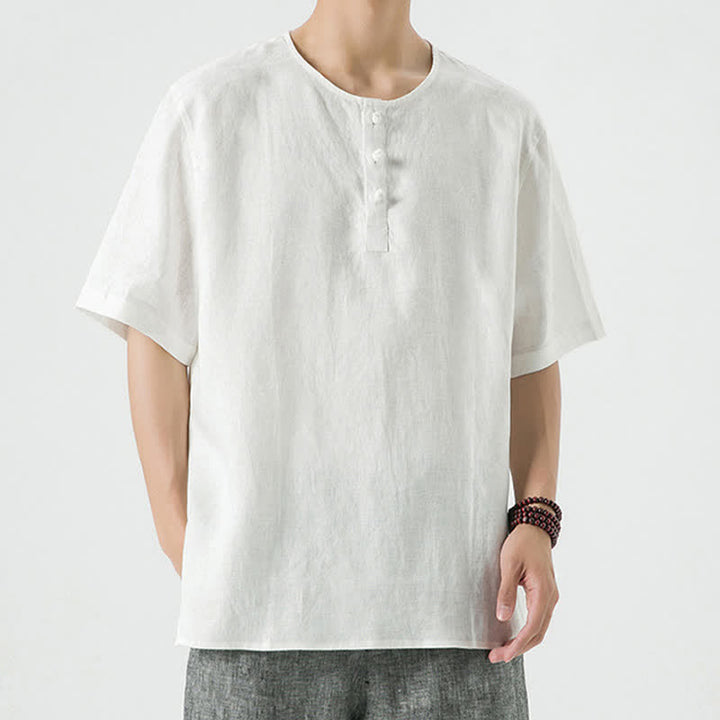 Buddha Stones Spring Summer Casual Minimalist Button-Up Solid Men's Short Sleeve Shirts - image 39