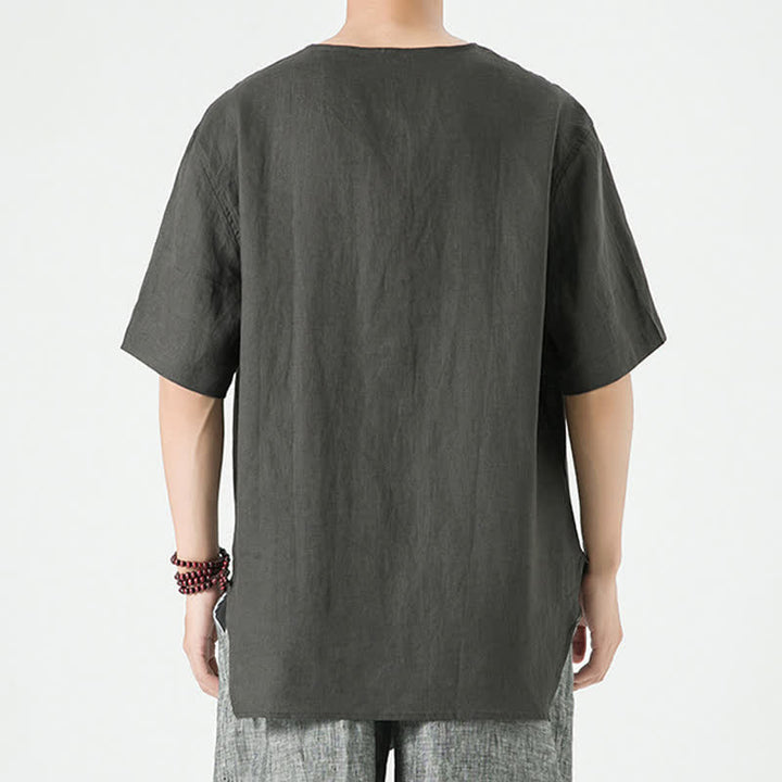 Buddha Stones Spring Summer Casual Minimalist Button-Up Solid Men's Short Sleeve Shirts - image 16