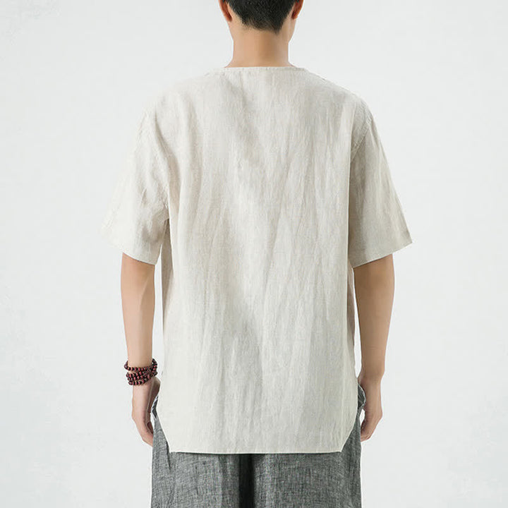 Buddha Stones Spring Summer Casual Minimalist Button-Up Solid Men's Short Sleeve Shirts - image 3