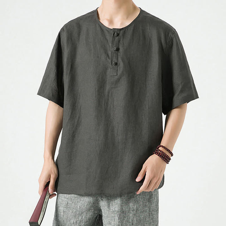 Buddha Stones Spring Summer Casual Minimalist Button-Up Solid Men's Short Sleeve Shirts - image 14