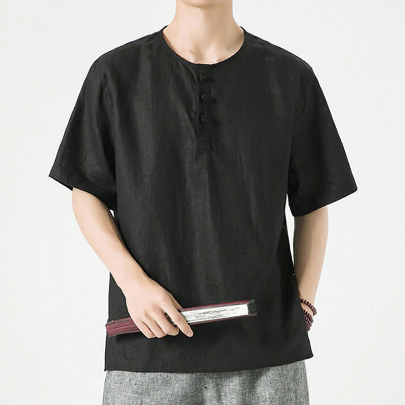 Buddha Stones Spring Summer Casual Minimalist Button-Up Solid Men's Short Sleeve Shirts - Black - US/UK/AU46，EU56 (5XL) - image 8