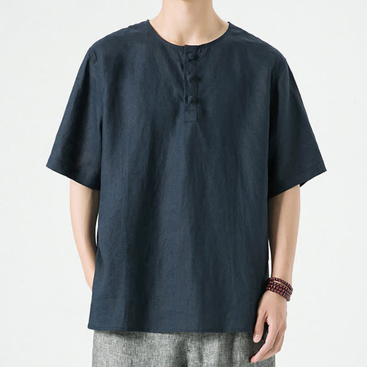 Buddha Stones Spring Summer Casual Minimalist Button-Up Solid Men's Short Sleeve Shirts - MidnightBlue - US/UK/AU46，EU56 (5XL) - image 21