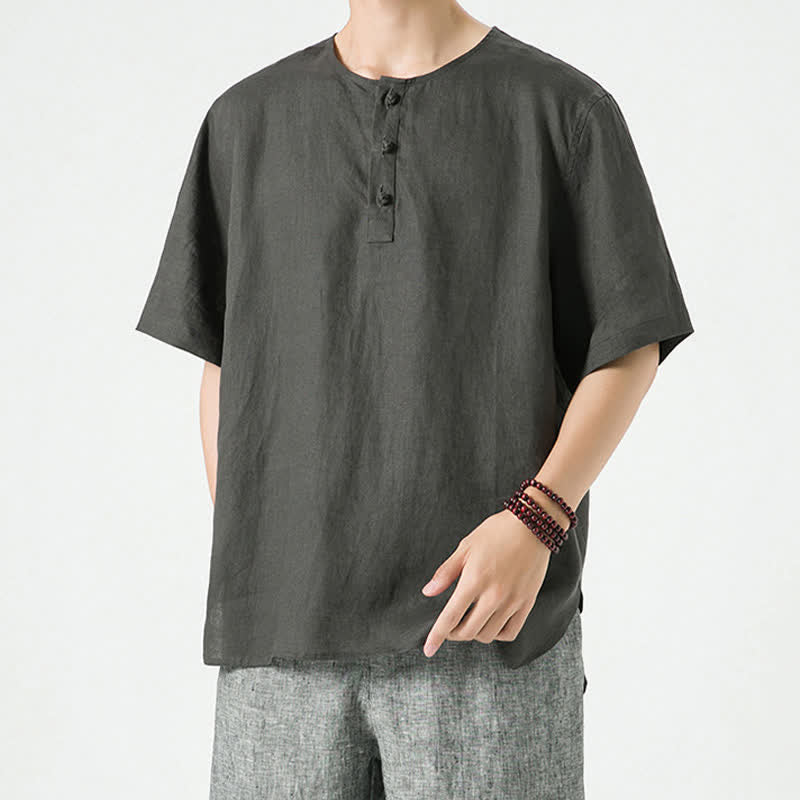 Buddha Stones Spring Summer Casual Minimalist Button-Up Solid Men's Short Sleeve Shirts - image 19