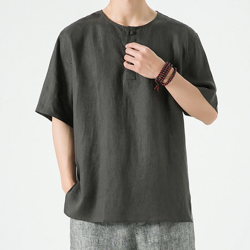 Buddha Stones Spring Summer Casual Minimalist Button-Up Solid Men's Short Sleeve Shirts - image 15