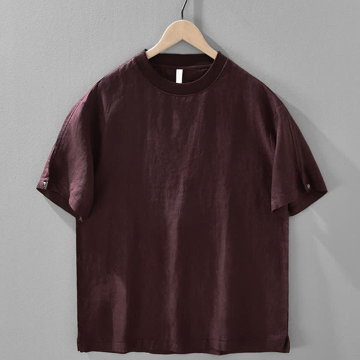 Buddha Stones Summer Casual Minimalist Solid Linen Crew Neck Men's Short Sleeve T-Shirts - Maroon - US/UK/AU42，EU52 (3XL) - image 13