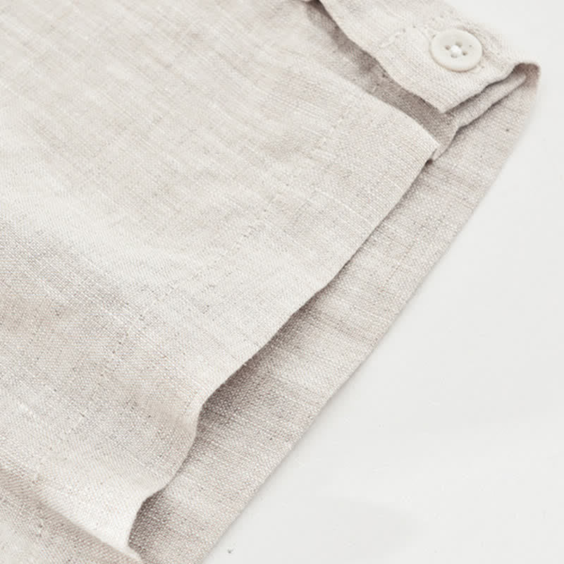 Buddha Stones Summer Casual Minimalist Solid Linen Crew Neck Men's Short Sleeve T-Shirts - image 6