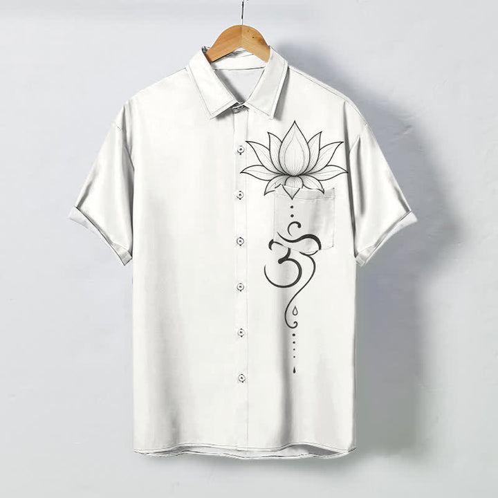 Buddha Stones Lotus Om Line Art Pattern Buttons Breathable Men's Short Sleeve Shirt - White - US/UK/AU48，EU58 (4XL) - image 0