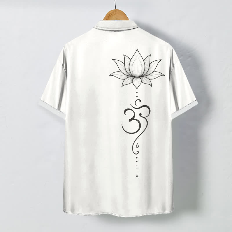 Buddha Stones Lotus Om Line Art Pattern Buttons Breathable Men's Short Sleeve Shirt - image 1
