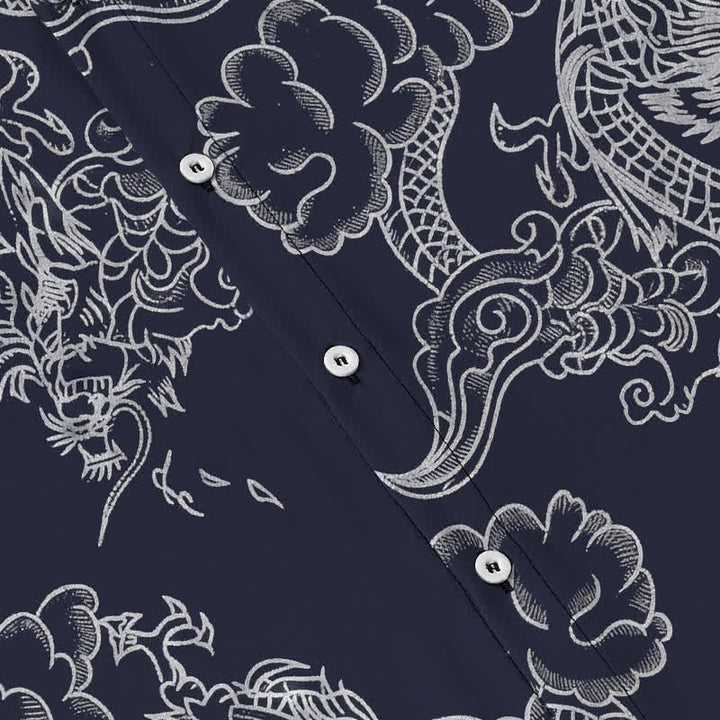 Buddha Stones Vintage Floral Scroll Pattern Buttons Breathable Men's Short Sleeve Shirt - image 3