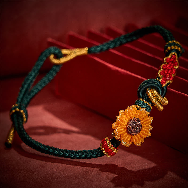 Buddha Stones Hand-Woven Red String Peach Blossom Sunflower Luck Bracelet - image 3