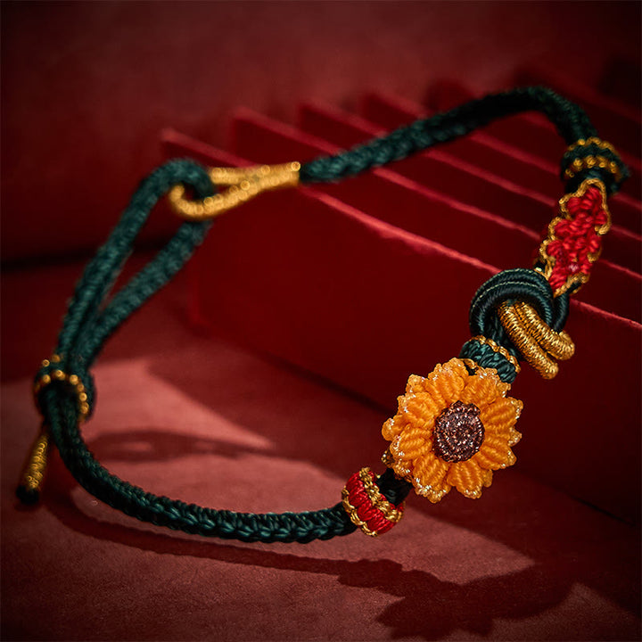 Buddha Stones Hand-Woven Red String Peach Blossom Sunflower Luck Bracelet - image 3
