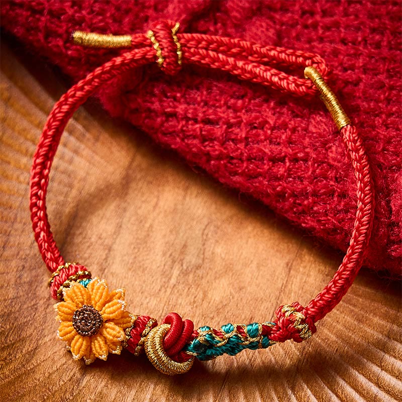 Buddha Stones Hand-Woven Red String Peach Blossom Sunflower Luck Bracelet - image 12