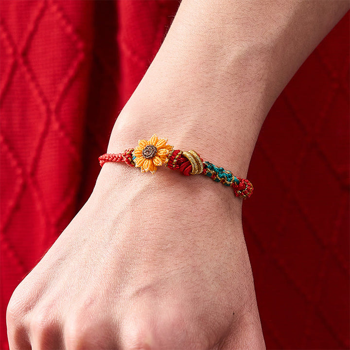 Buddha Stones Hand-Woven Red String Peach Blossom Sunflower Luck Bracelet - image 17