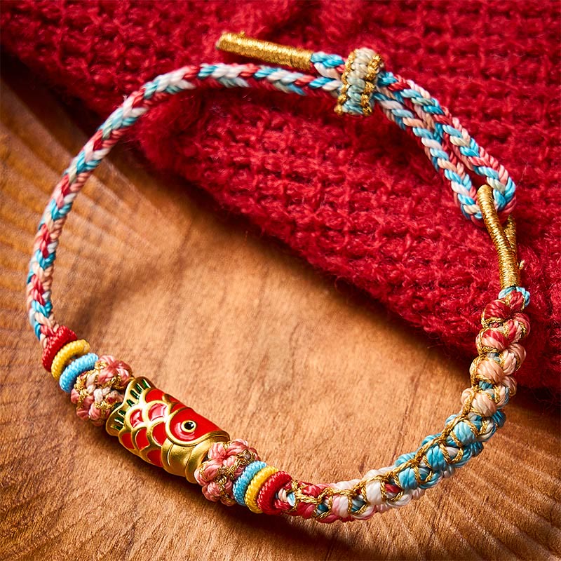 Buddha Stones Hand-Woven Peach Blossom Koi Fish Success Rope Bracelet - Koi Fish(Wrist Circumference: 5.51-7.48 in / 14-19cm) - image 0