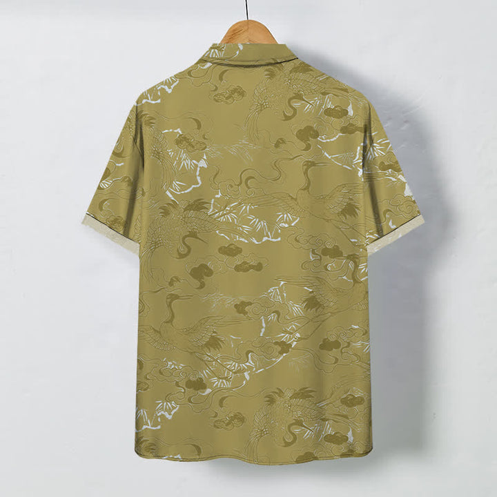 Buddha Stones Cloud Crane Pattern Buttons Breathable Men's Short Sleeve Shirt - image 8