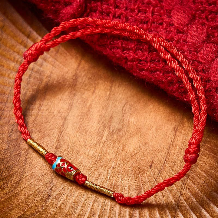 Buddha Stones Hand-Woven Red String Luck Koi Fish Adjustable Copper Charm Bracelet - image 1