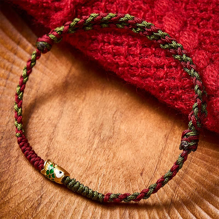 Buddha Stones Braided Colorful Red Green String Koi Fish Luck Bracelet Anklet - image 1