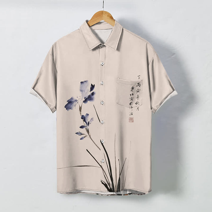 Buddha Stones Ink Floral Calligraphy Seal Pattern Buttons Breathable Men's Short Sleeve Shirt - MistyRose - US/UK/AU48，EU58 (4XL) - image 7