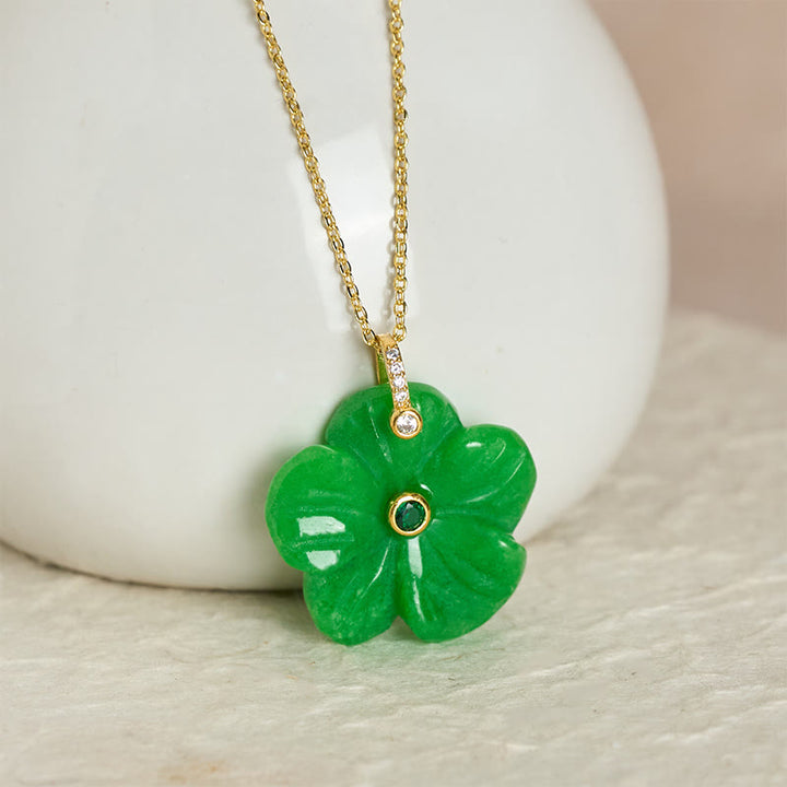 Buddha Stones Natural Green Aventurine Five Petal Flower Positivity Necklace - Dark green - image 7
