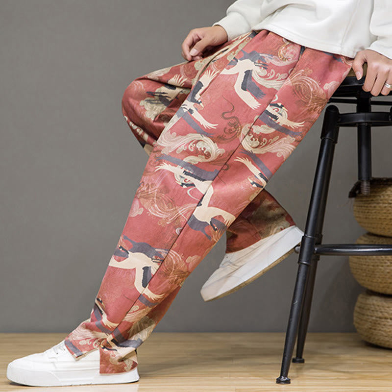 Buddha Stones Spring Summer Casual Drawstring Crane Print Ankle Pants Men's Harem Pants With Pockets - image 19