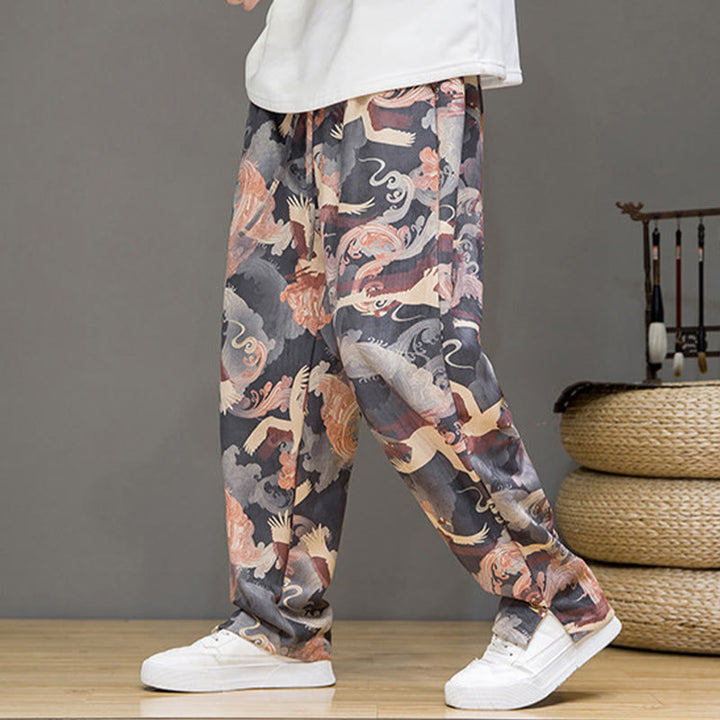 Buddha Stones Spring Summer Casual Drawstring Crane Print Ankle Pants Men's Harem Pants With Pockets - Gray - US/UK/AU44，EU54 (4XL) - image 20