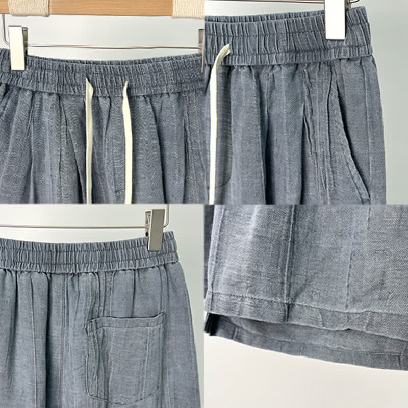 Buddha Stones Summer Casual Drawstring Solid Elastic Waist Men's Shorts With Pockets - image 4