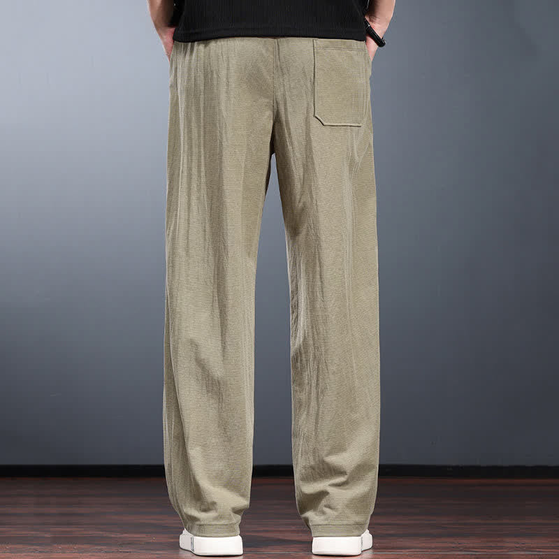 Buddha Stones Spring Summer Casual Minimalist Drawstring Elastic Waist Solid Long Pants Men's Straight Leg Pants With Pockets - image 4